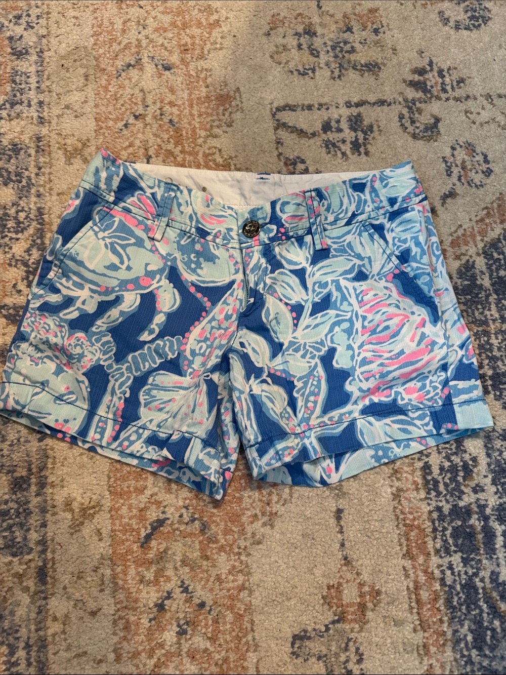 Lilly Pulitzer Blue, Pink & Light Aqua Tropical Print Shorts